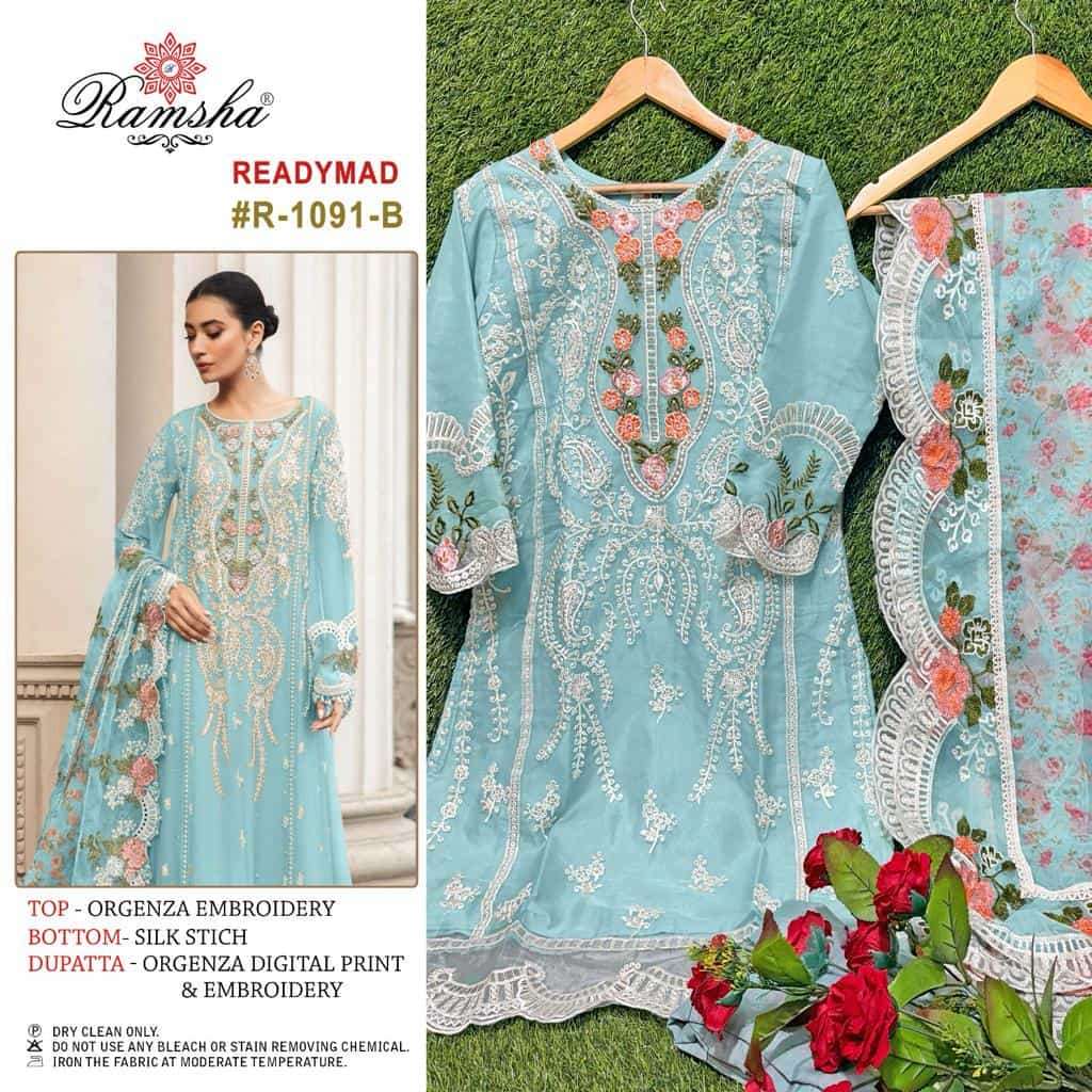 Ramsha R 1091 B Heavy Designer Style Pakistani Salwar Suit Wholesaler