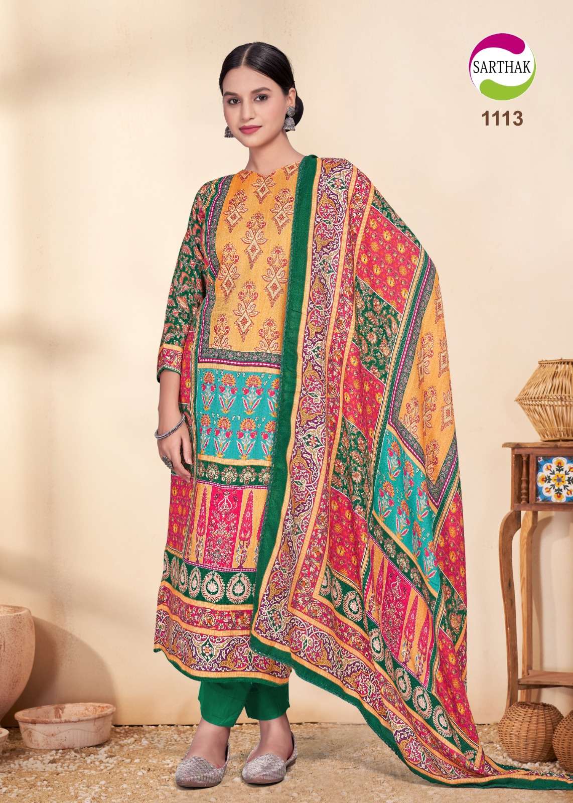 Sarthak 1113 Digital Printed Fancy Pashmina Suit Catalog Suppliers
