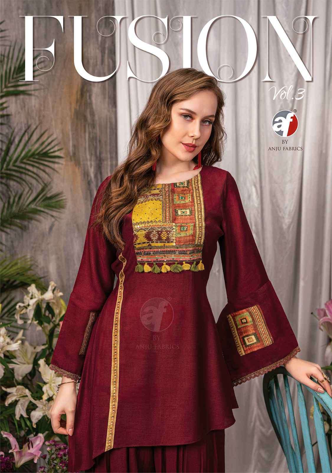 Af Stock Out Fusion Vol 3 By Anju Fabric Cord Set Style Top Bottom Afghani Deigns