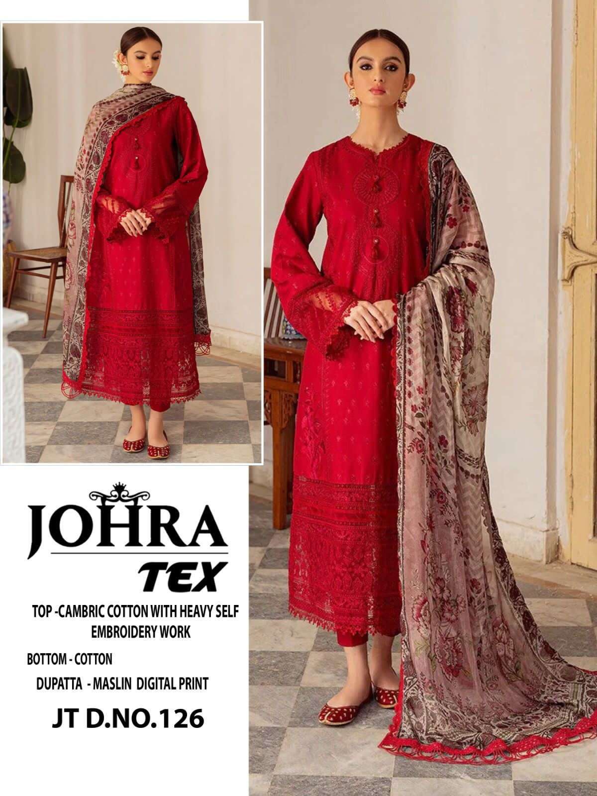 Johra Tex 126 Fancy Latest Designer Pakistani Cotton Salwar Suit Exporter