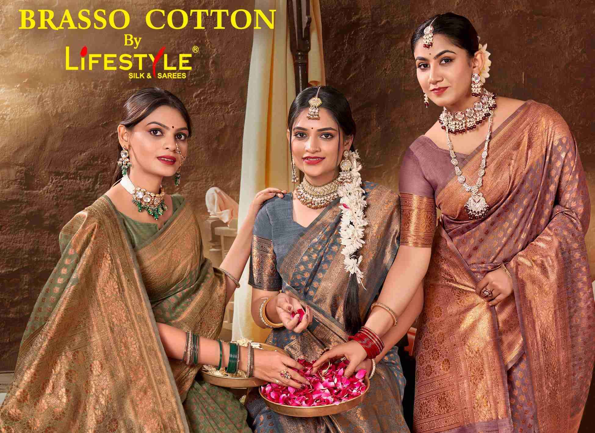Lifestyle Brasso Cotton Fancy Brasso Cotton Saree Festive Collection