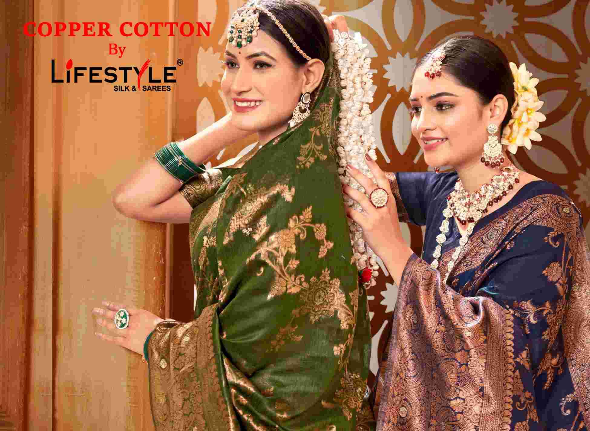 Lifestyle Copper Cotton Designer Cotton Saree Festive Collection
