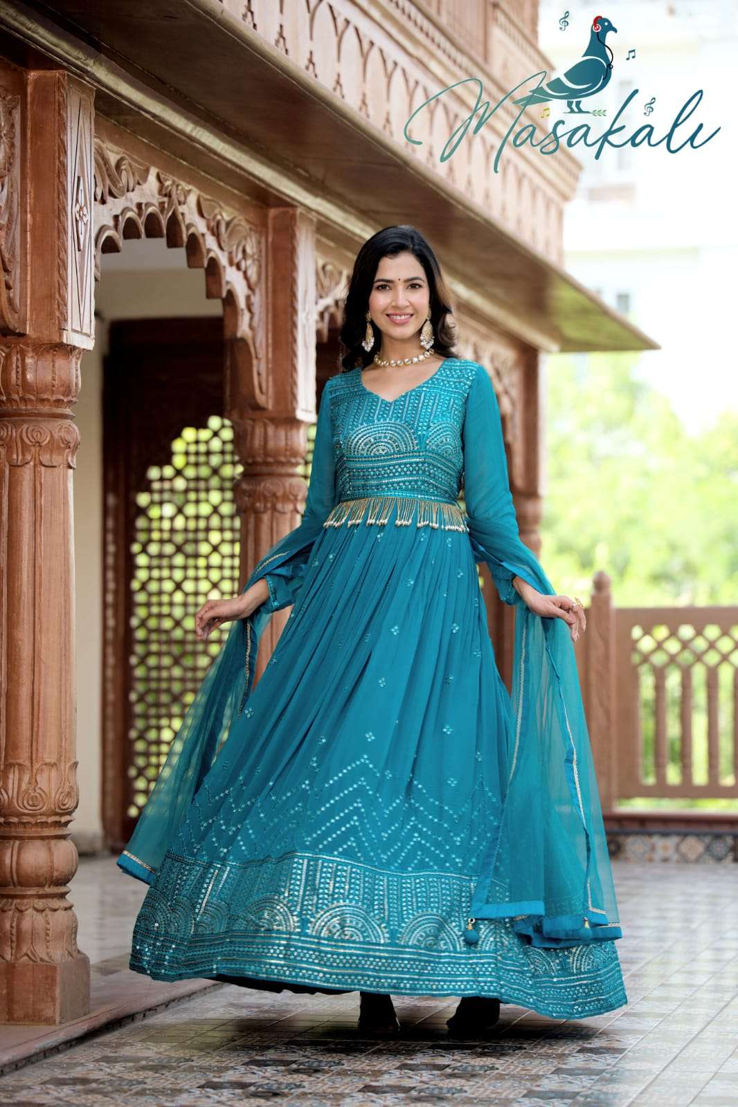 Brown Anarkali Faux Georgette Gown With Fully Flair Suits In Sale -  SareesWala.com