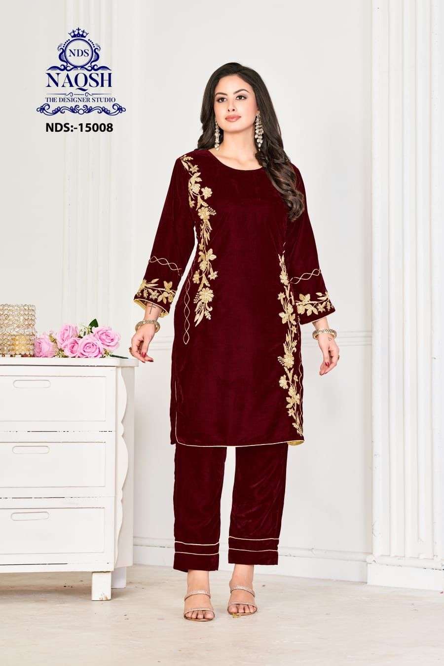 Naqsh Nds 15008 Designer Velvet Kurti Bottom Pakistani Collection