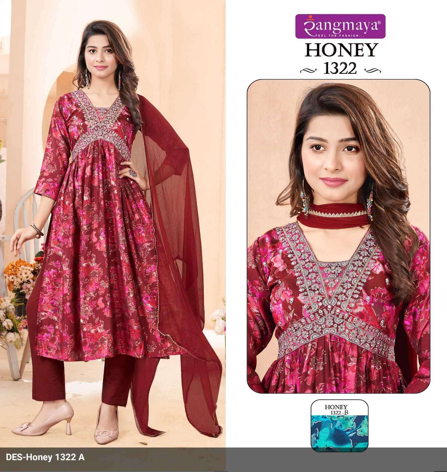 Rangmaya Honey Fancy Modal Print Festive Wear Kurti Pant Dupatta Pair Designs