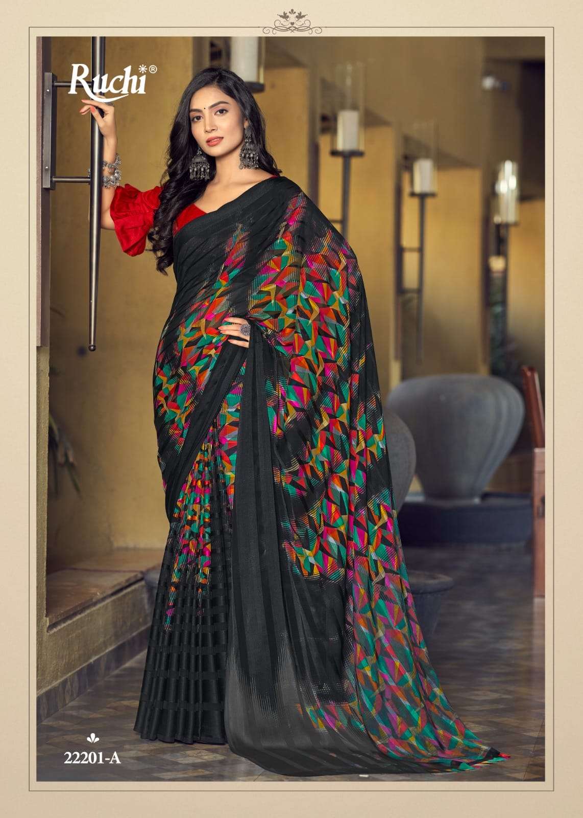 Ruchi Saree Vartika Silk Black Special Satin Silk Floral Style Black Saree Exclusive Collection