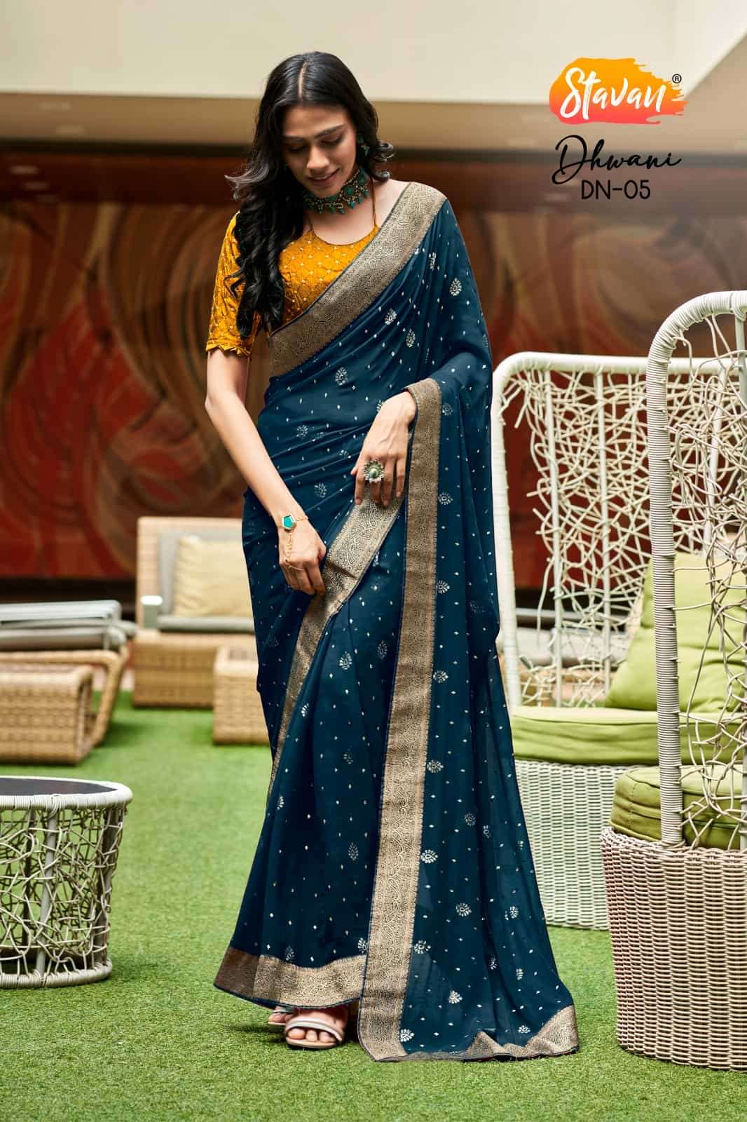 Stavan Dhwani 01 To 05 Fancy Designer Style Georgette Saree Collection