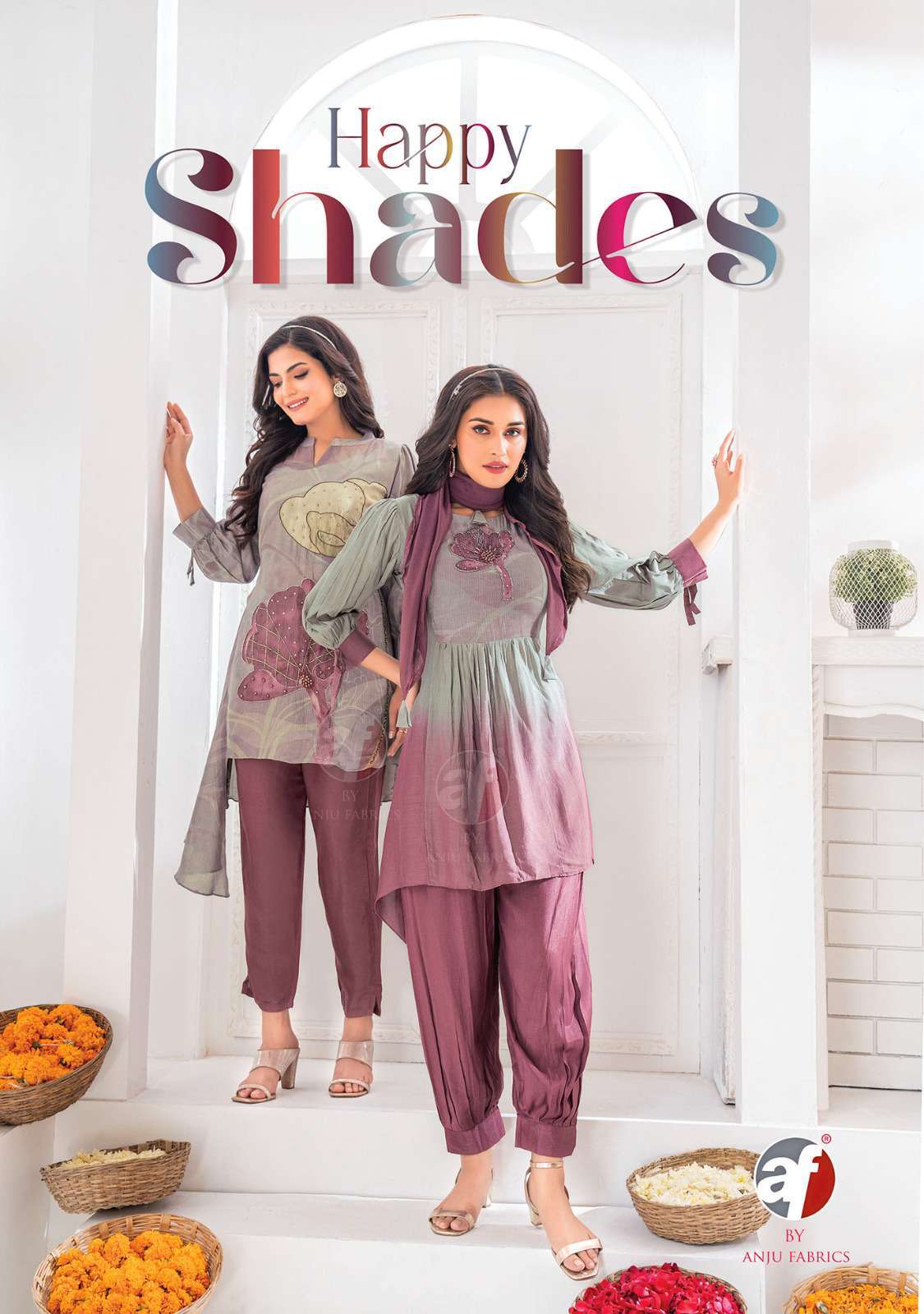 Af Stock Out Happy Shades By Anju Fabrics Casual Wear 3 Piece Pair Branded Collection