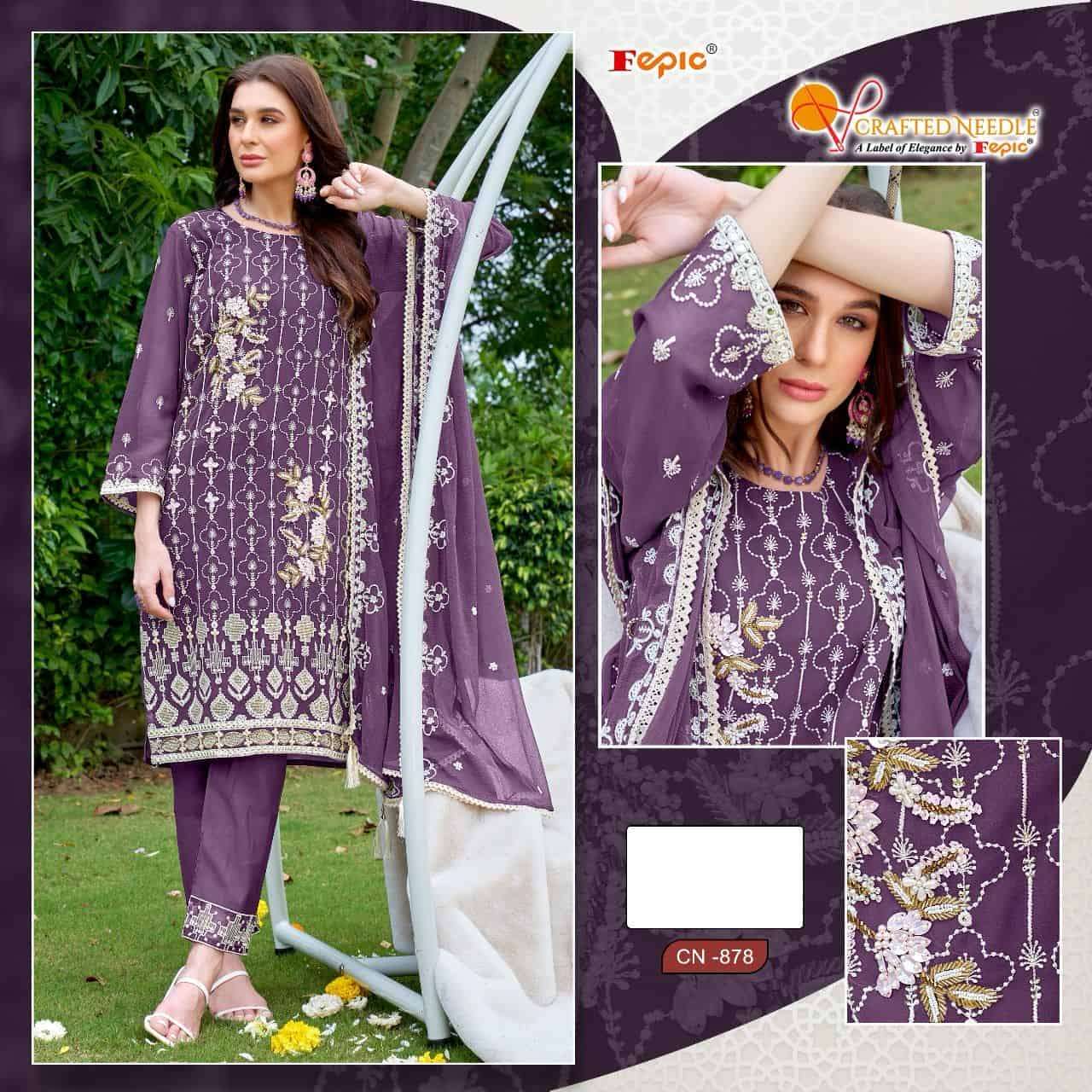 Crafted Needle CN 878 By Fepic Fancy Designer Style Pakistani Readymade Suit Exporters