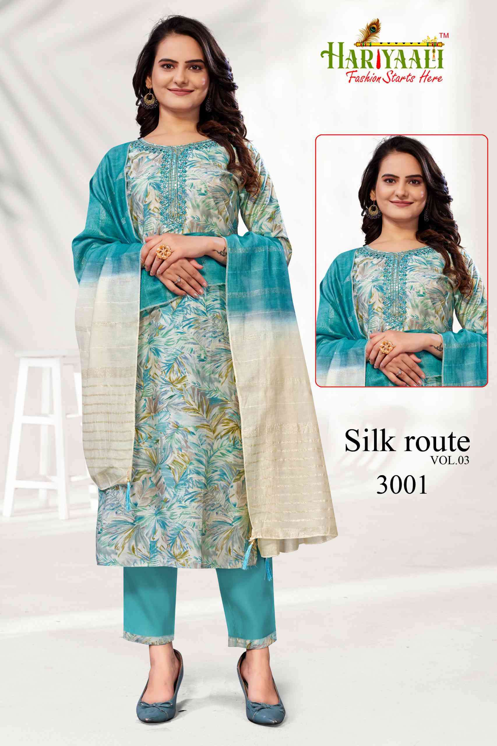 Hariyaali Silk Route Vol 3 Fancy Print Straight Kurti Pant Dupatta New Collection