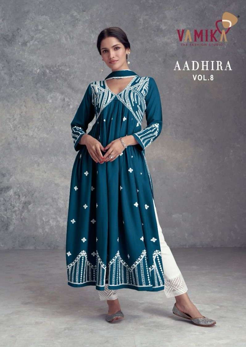 Vamika Aadhira Vol 8 Lates New Designs Kurti Pant Dupatta Set Festive Collection