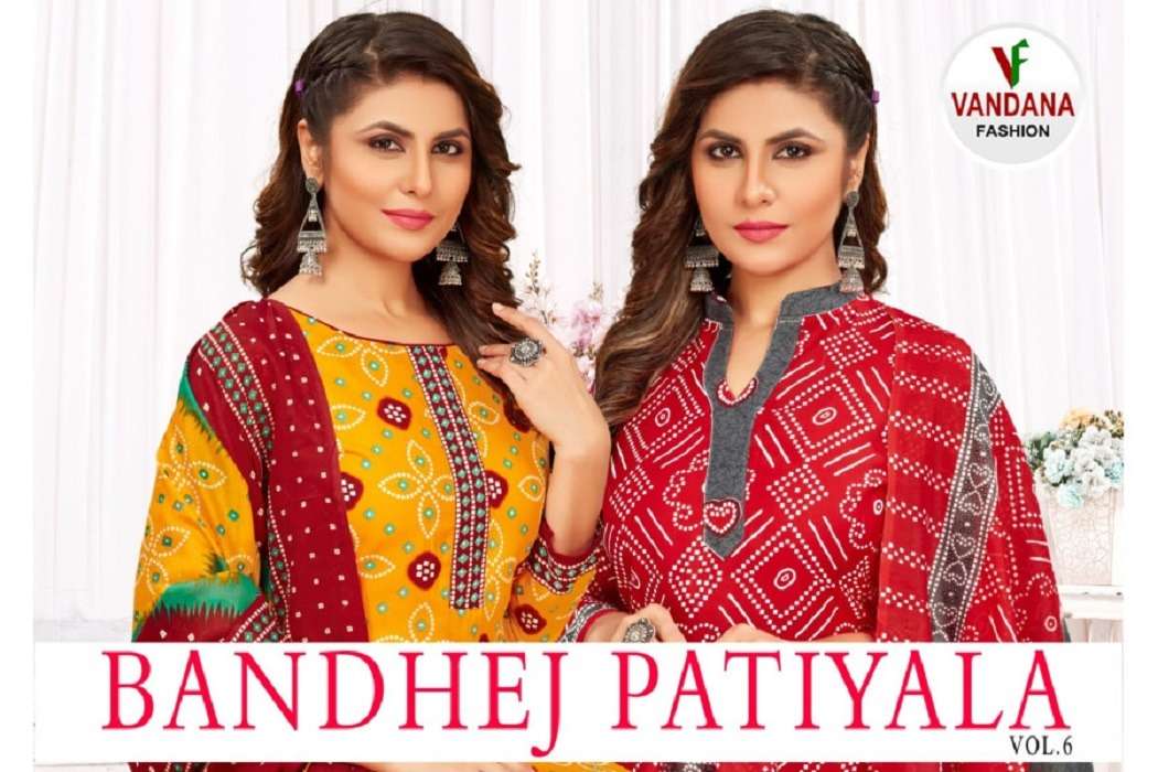 Vandana Fashion Bandhej Patiyala Vol 6 Fancy Cotton Banadani Dress Material Wholesalers