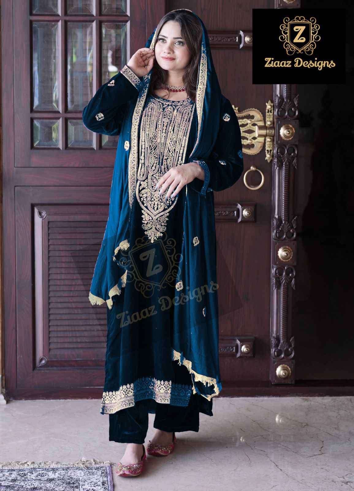 Ziaaz Designs 369 Colors Velvet Wedding Wear Designer Dress Exporters