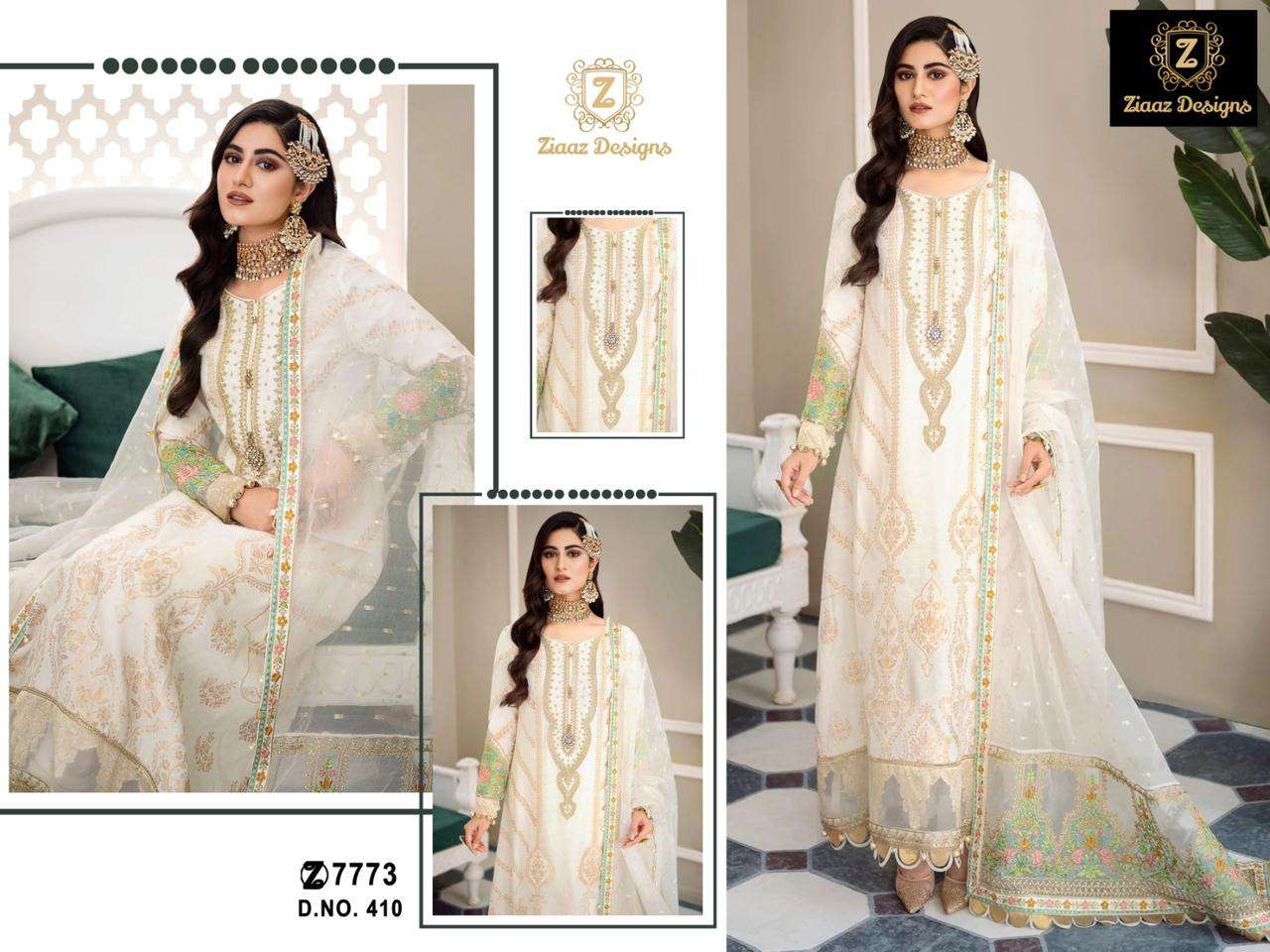 Ziaaz Designs 410 Fancy Designer Pakistani Embroidered Salwar Suit Collection 