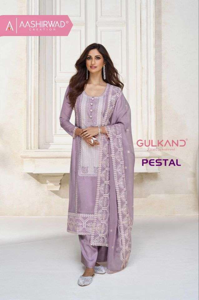Aashirwad Gulkand Pestal 9753 To 9756 Organza Silk Branded Readymade Dress Exporters