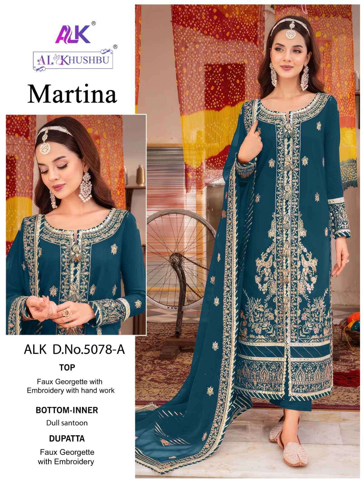 Al Khushbu Martina 5078 Colors Pakistani Designer Ladies Suit Catalog Exporters