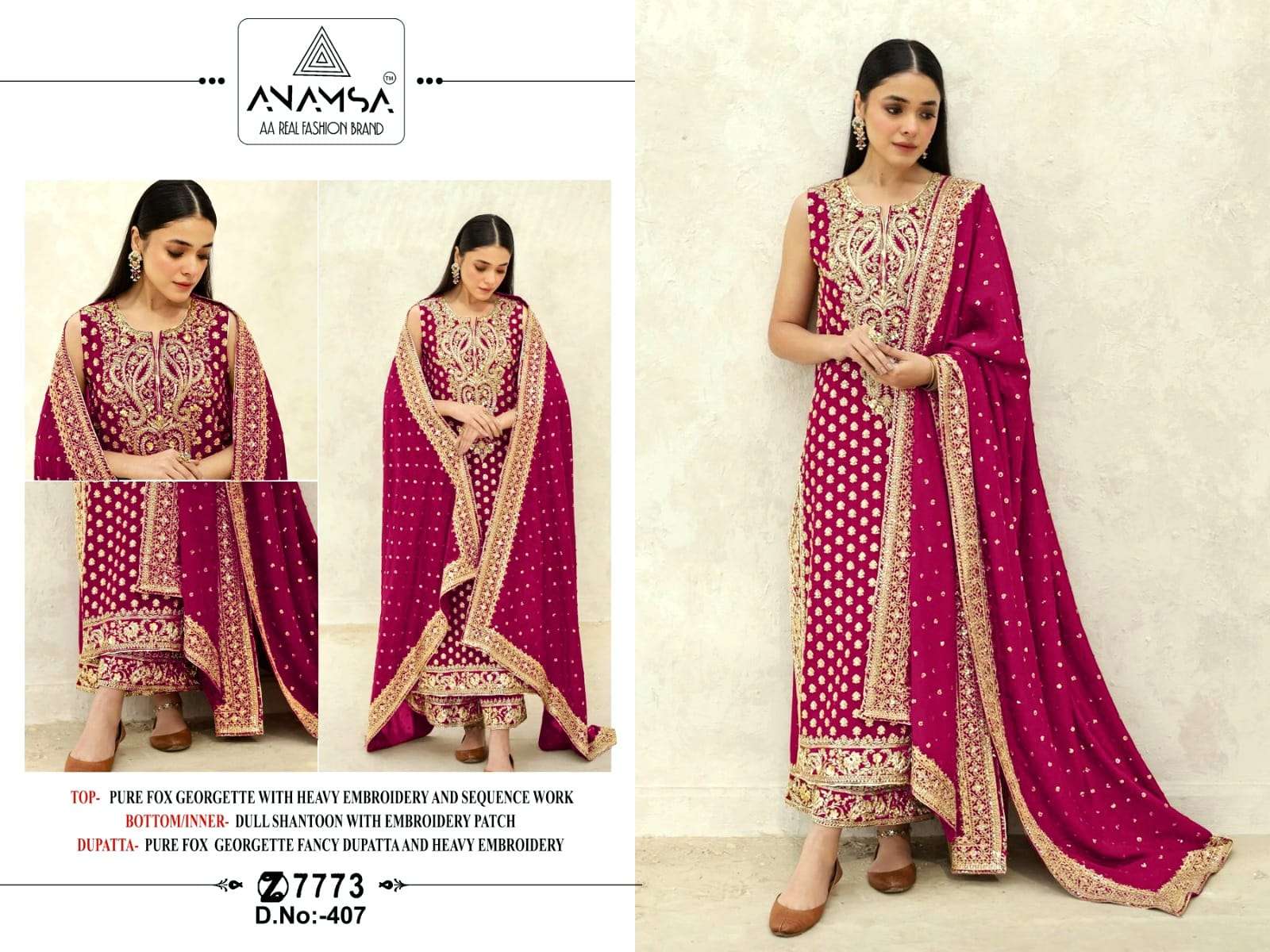 Anamsa 407 Magenta Pakistani Suit Online Wholesale