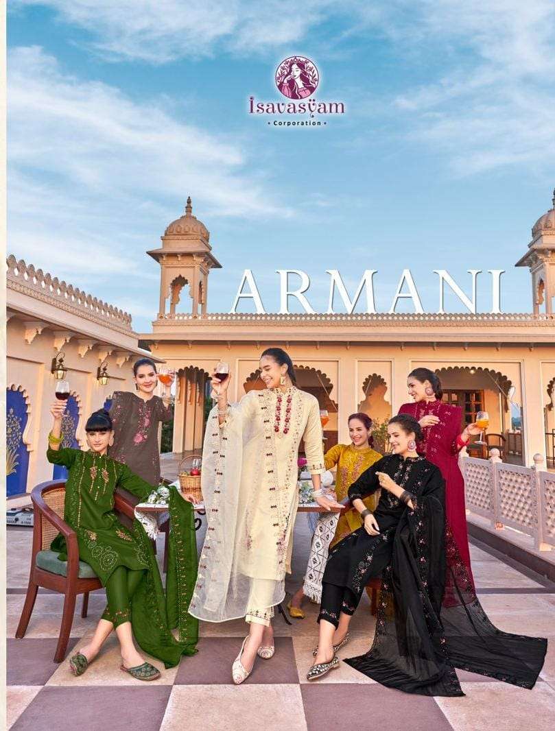 Isavasyam Armani Stylish Kurti Pant Dupatta Set Festive Collection