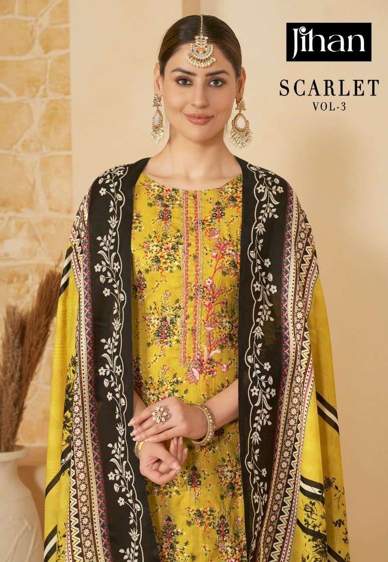 Jihan Scarlet Vol 3 Fancy Print Lawn Pakistani Salwar Suit Catalog Exporters