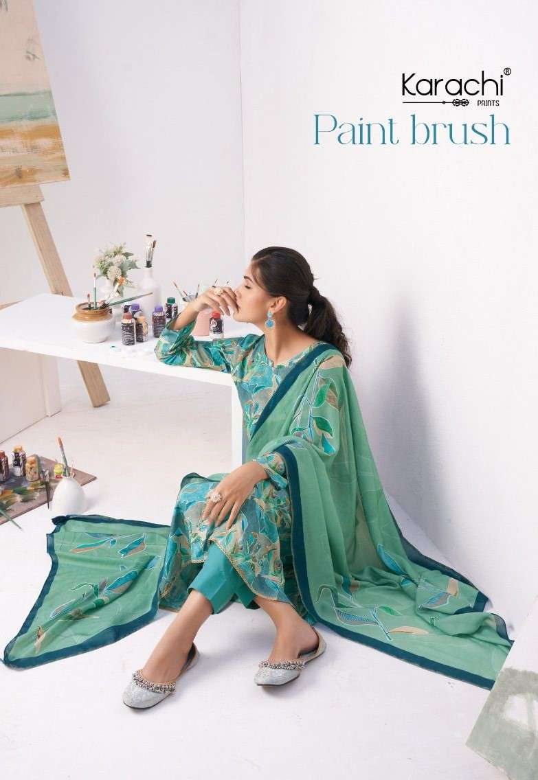Karachi Prints Kesar Paint Brush Prue Muslin Digital Print Ladies Suits Exporters
