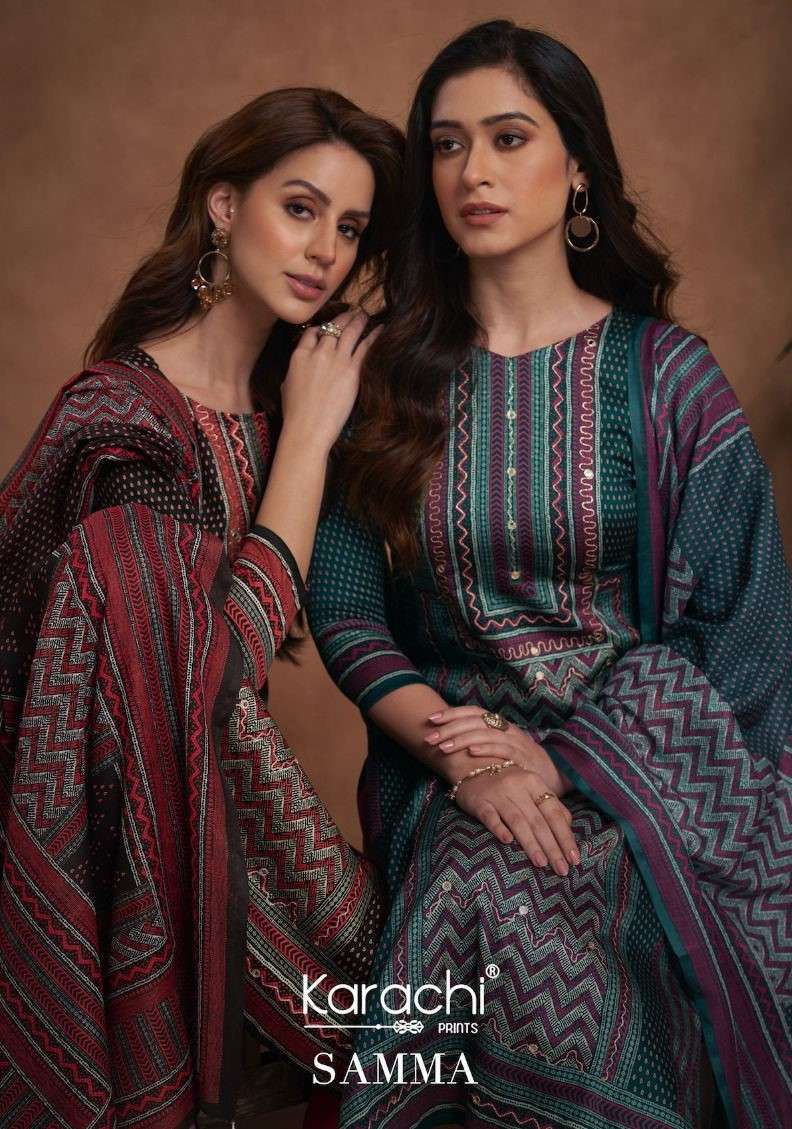 Karachi Prints Kesar Samma Fancy Jam Satin Exclusive Ladies Suit Suppliers