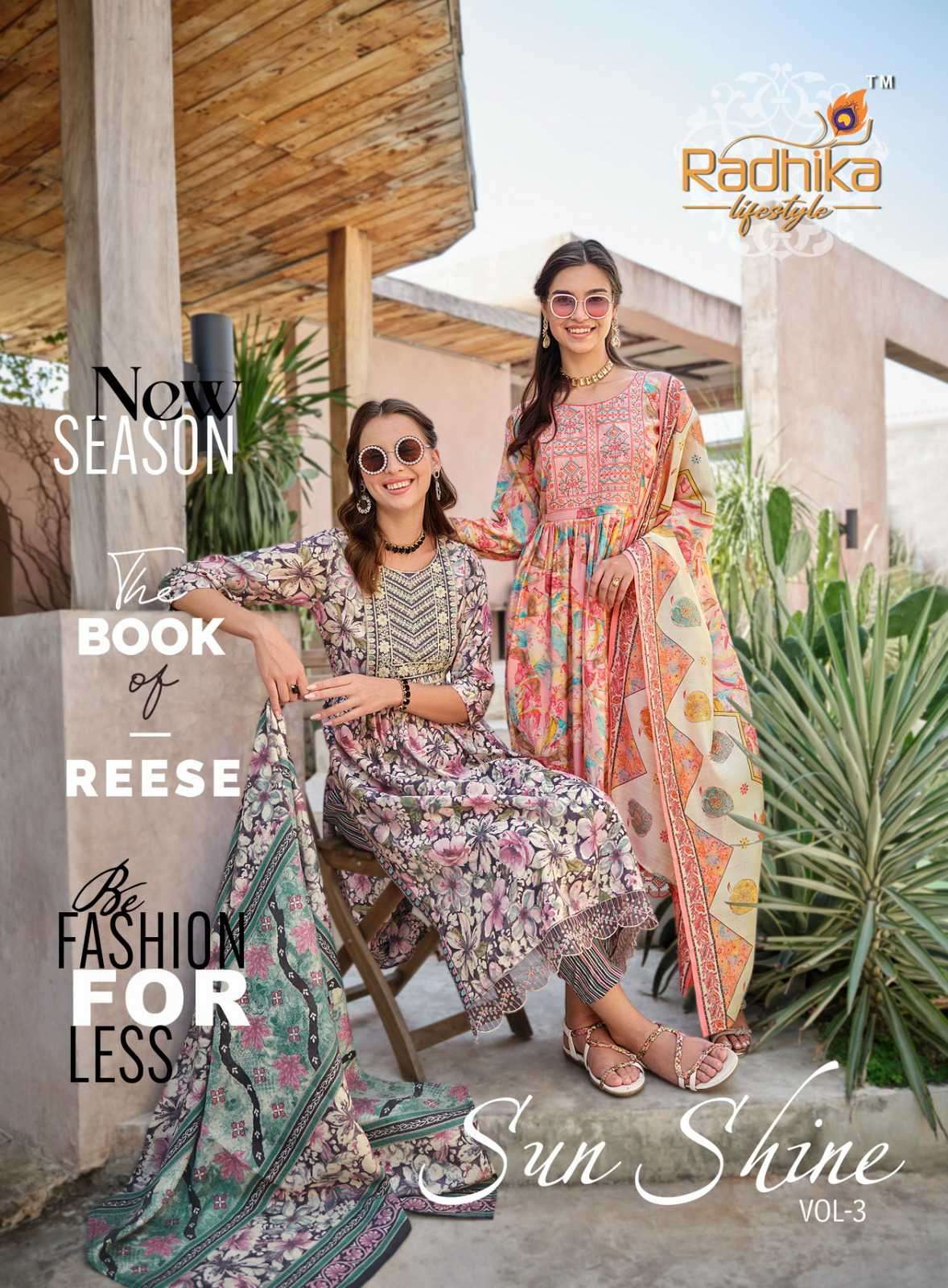 Radhika Lifestyle Sun Shine Vol 3 New Designs Nayra Cut 3 Piece Pair Wholesalers