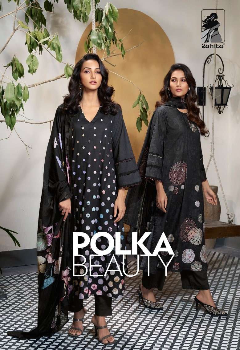 Sahiba Polka Beauty Digital Print Fancy Cotton Ladies Black Suit Collection