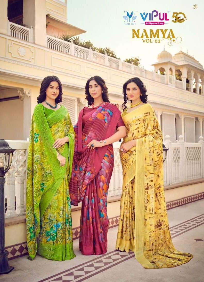 Vipul Namya Vol 2 Exclusive Classy Chiffon Festive Wear Saree Catalog Dealers