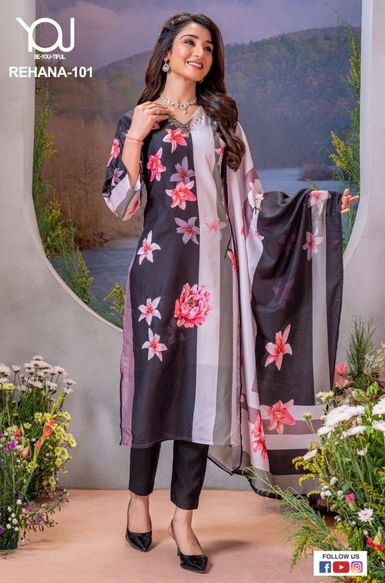 Wanna Rehana Fancy Satin Silk Kurti Pant Dupatta Exclusive Collection