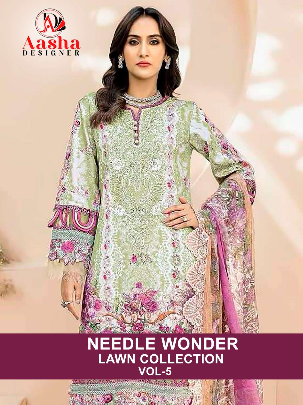 Aasha Designer Needle Wonder Lawn Collection Vol 5 Cotton Pakistani Suit Exporters