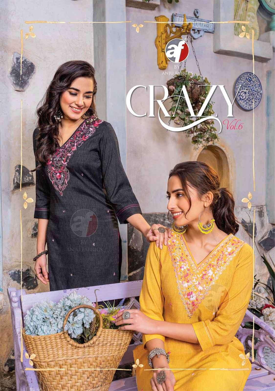 Af Stock Out Crazy Vol 6 By Anju Fabrics Fancy Rayon Straight Kurti New Designs