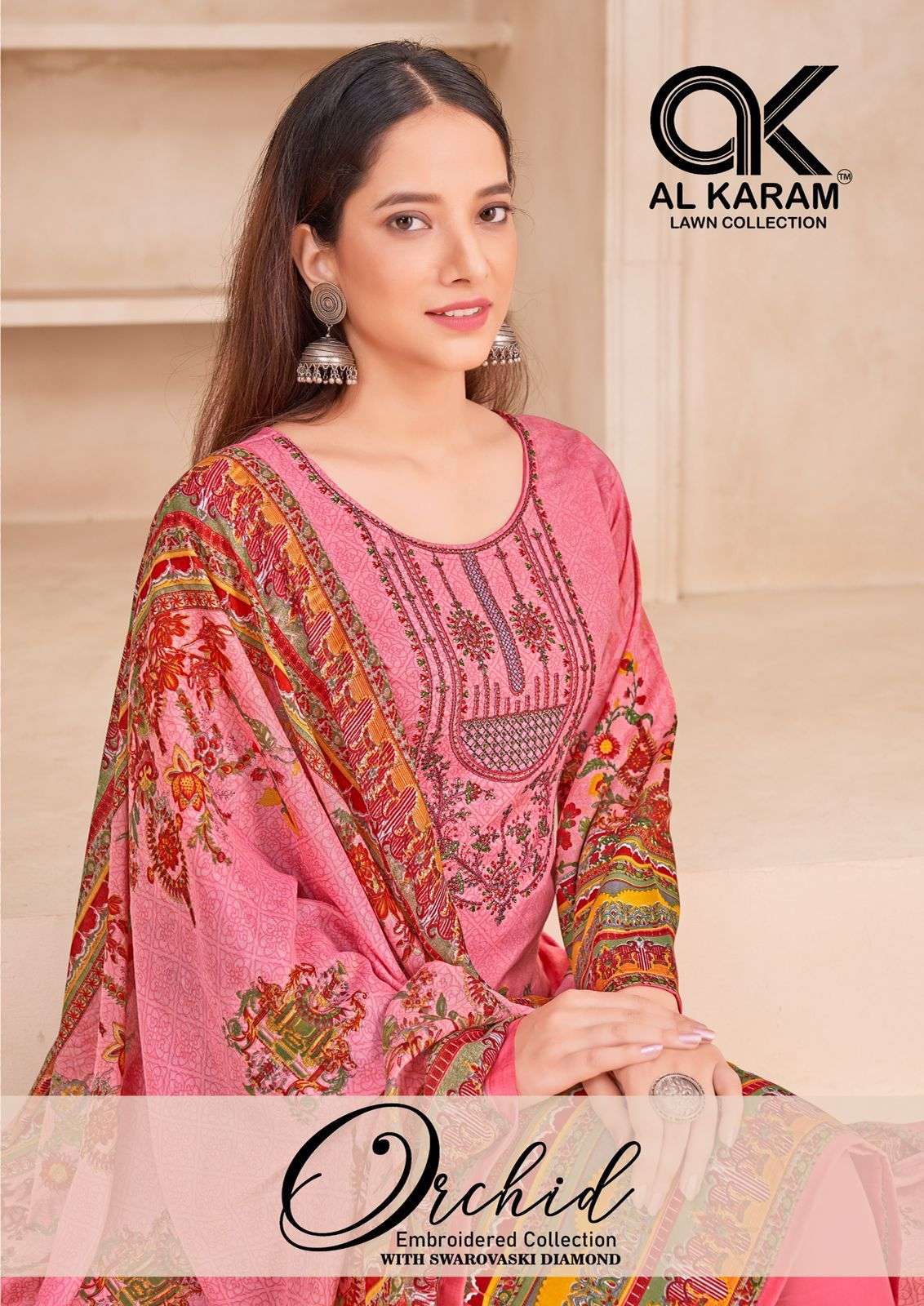 Al Karam Orchid Soft Cotton Printed Dress Material Summer Collection