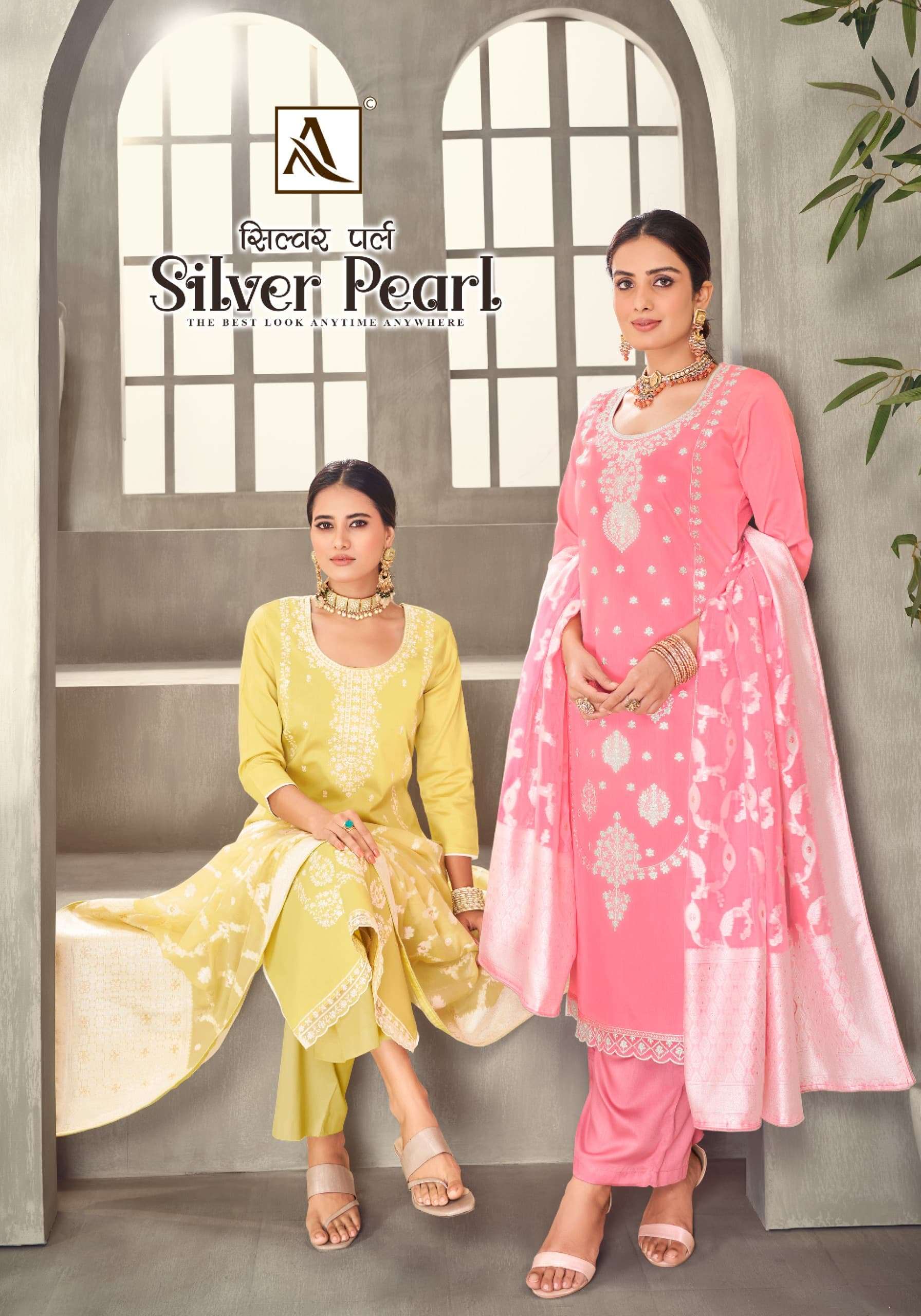 Alok Suit Silver Pearl Festive Wear Cotton Salwar Suit Catalog Exporters