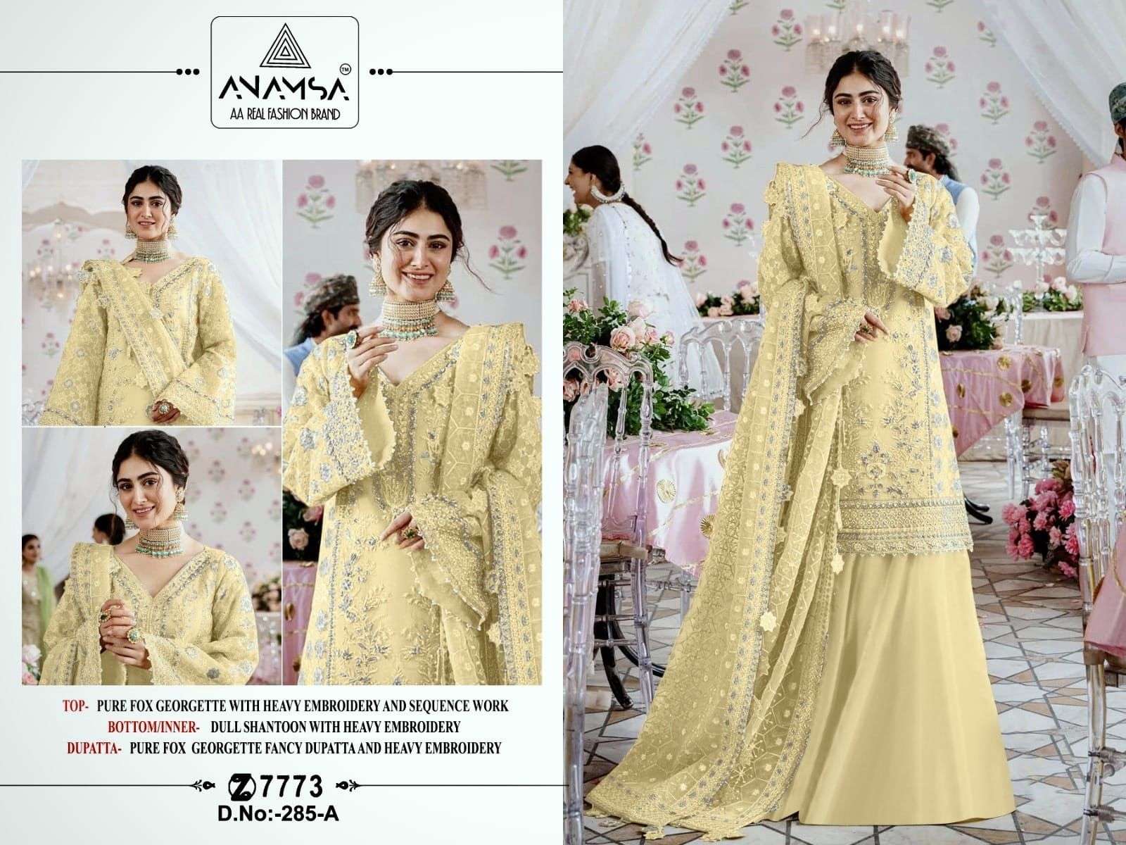 Anamsa 285 Colors Partywear Pakistani Fancy Georgette Dress Suppliers