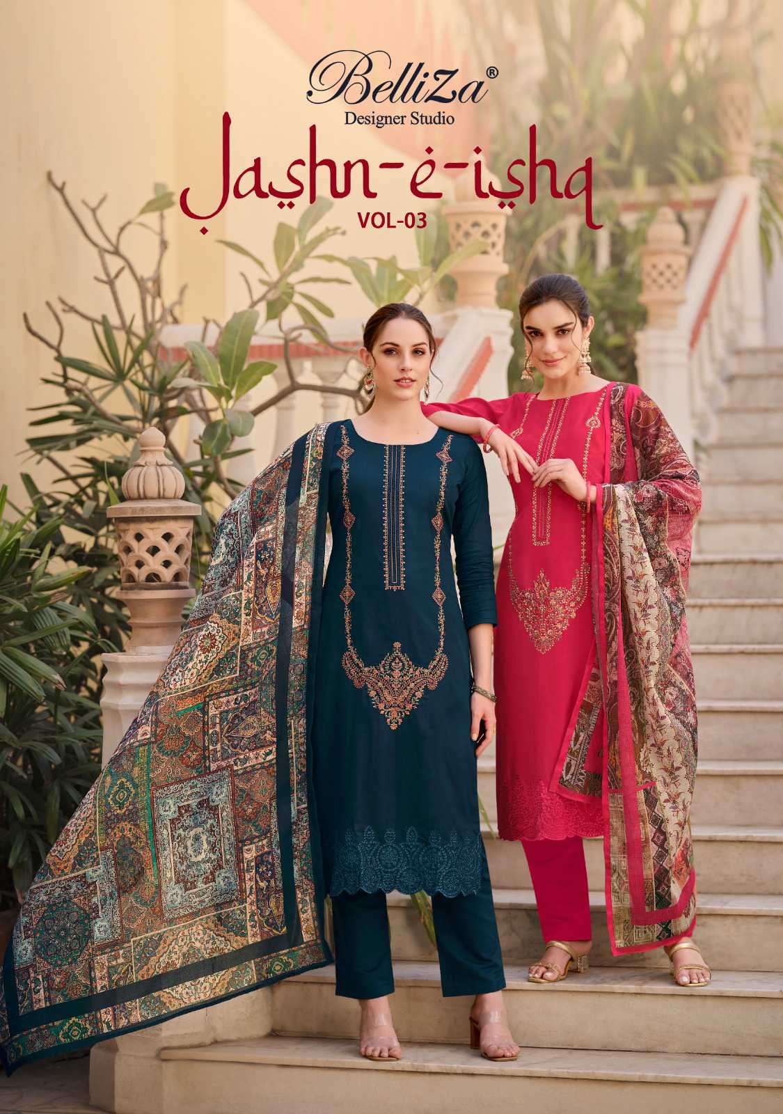 Belliza Jashn E Ishq Vol 3 Unstitch Fancy Ladies Salwar Suit Wholesalers