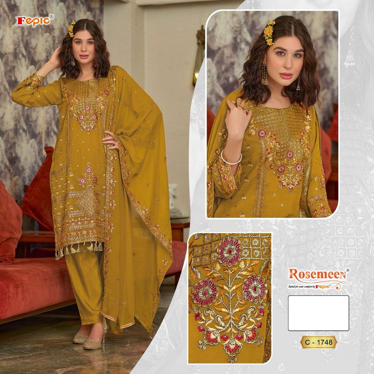 Fepic C 1748 A Georgette Embroidered Suit Wholesale