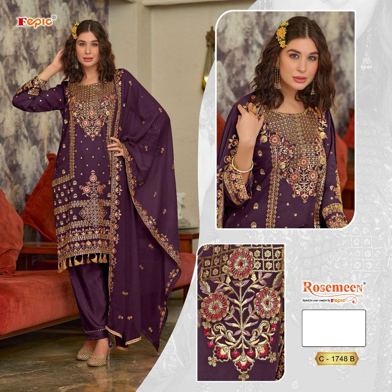 Fepic C 1748 B Georgette Embroidered Suit Wholesale