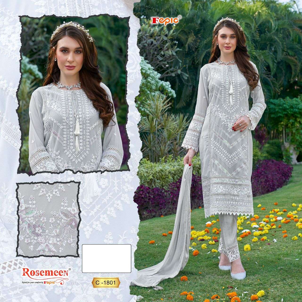 Fepic C 1801 Colors Fancy Embroidered Georgette Pakistani Suit Suppliers