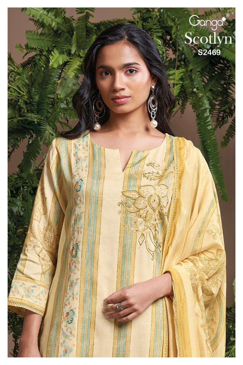 Ganga Scotlyn 2469 Exclusive Fancy Cotton Silk Ladies Suit Dealers