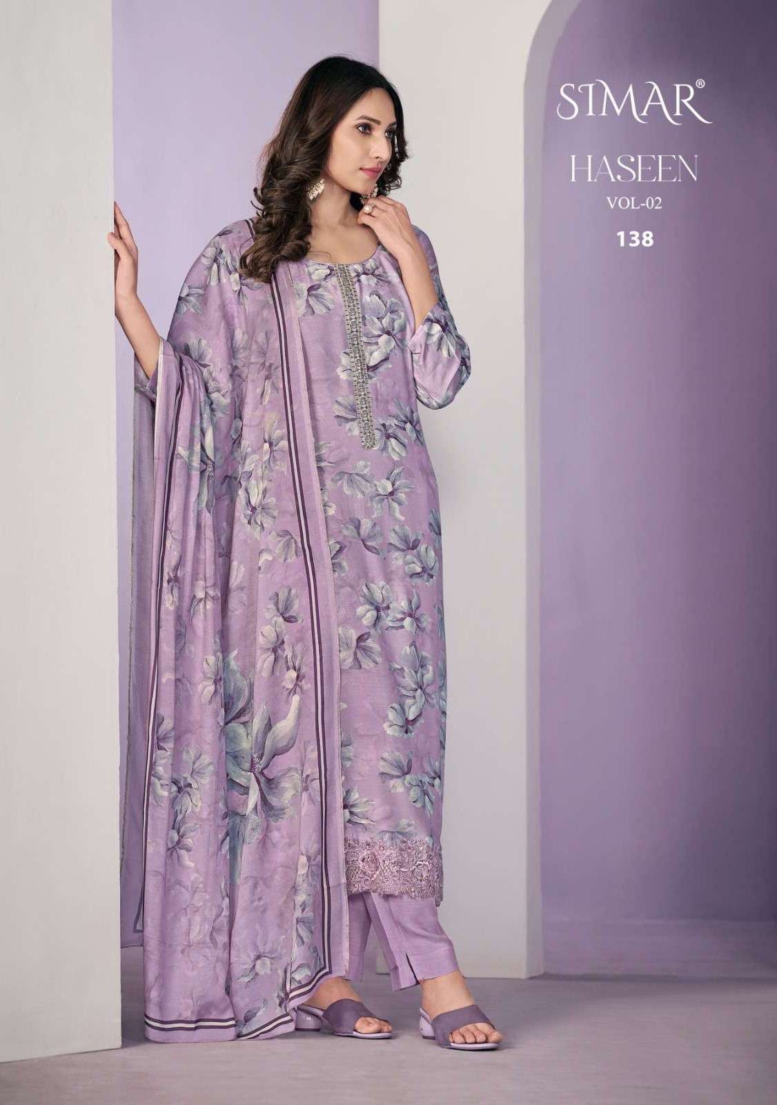 Glossy Simar Haseen Vol 2 Digital Print Fancy Muslin Dress Wholesalers