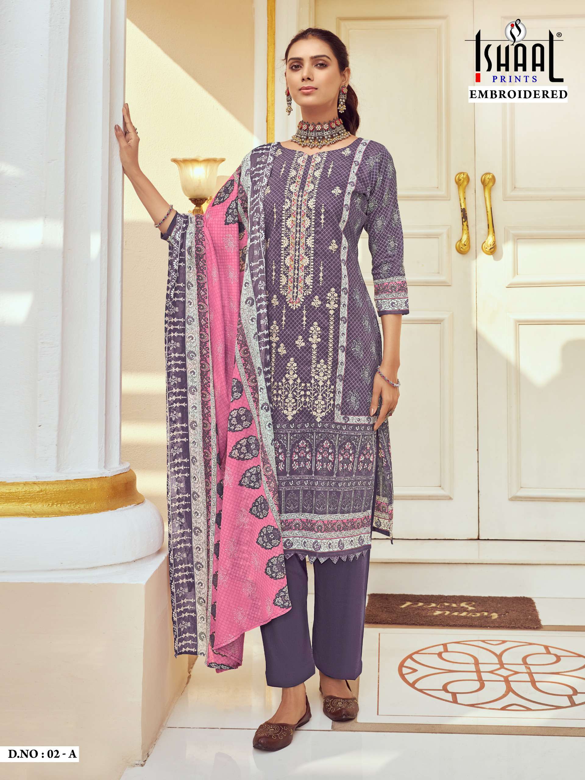 Ishaal Embroidered D 2 Colors Lawn Cotton Dress Material Online Suppliers