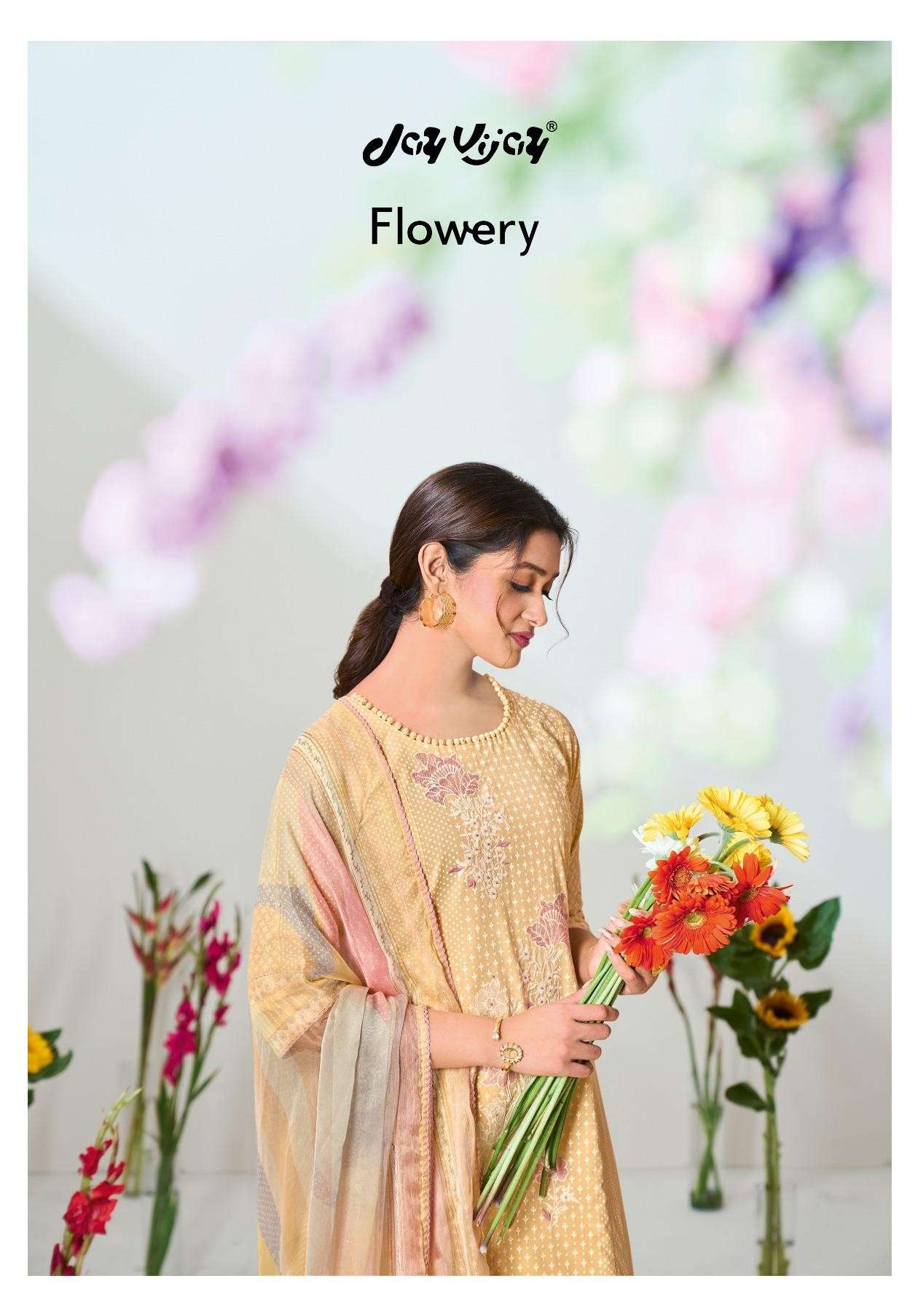 Jay Vijay Flowery Fancy Block Print Cotton Suit Catalog Exporters