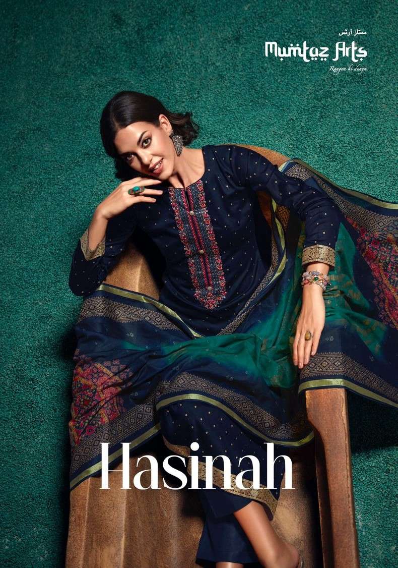 Mumtaz Arts Hasinah Fancy Jam Satin Unstitch Dress Catalog Dealers