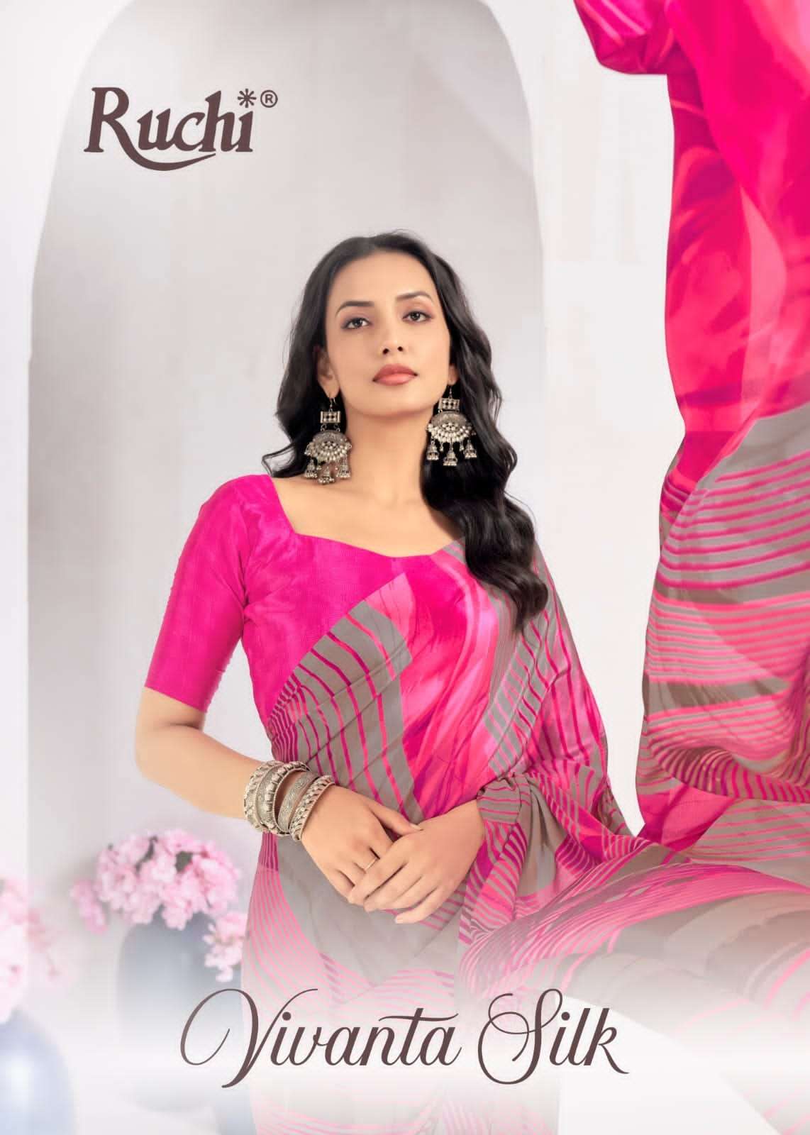 Ruchi Saree Vivanta Silk 32nd Edition Printed Crape Silk Saree Catalog Dealers