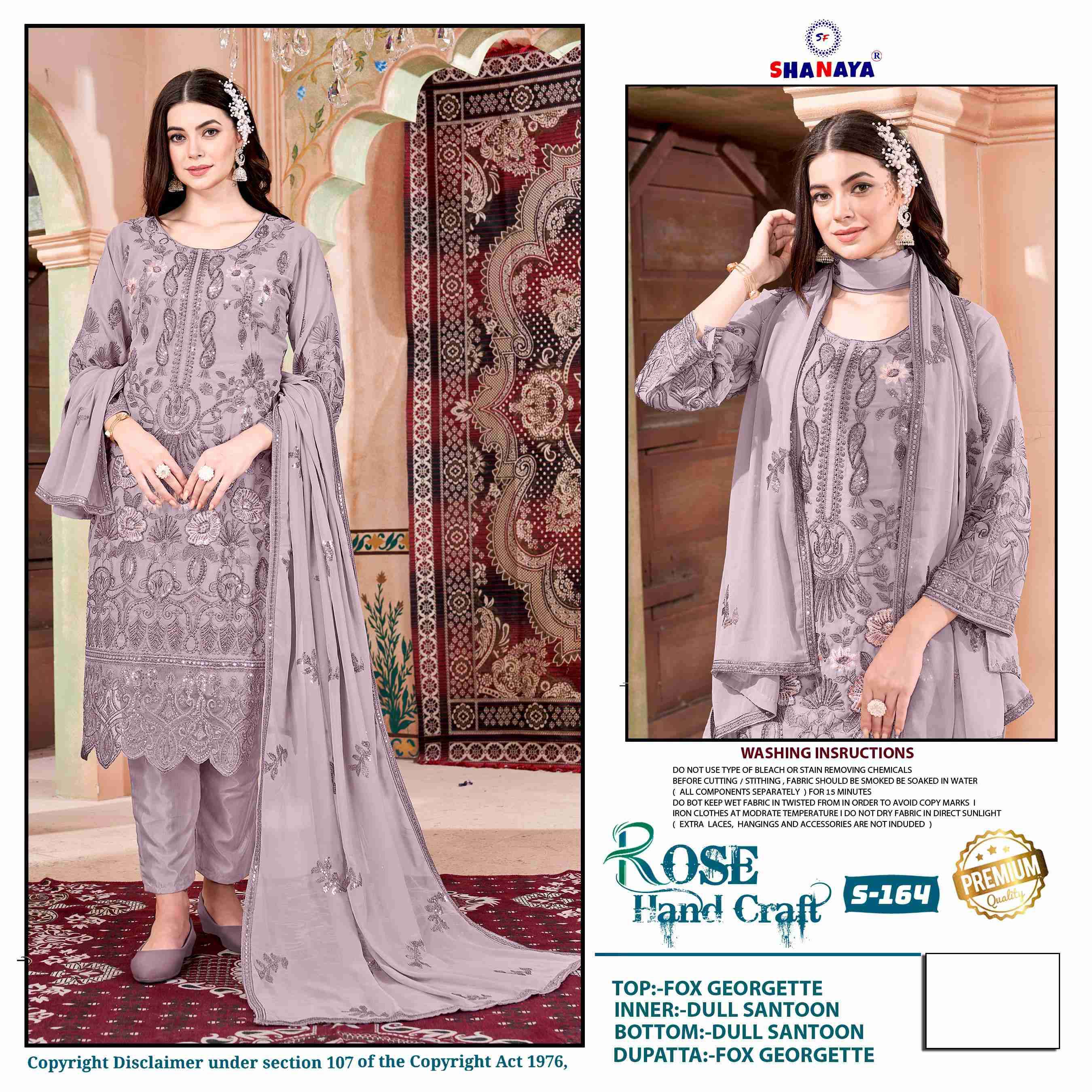 Shanaya S 164 Fancy Work Georgette Pakistani Dress Collection