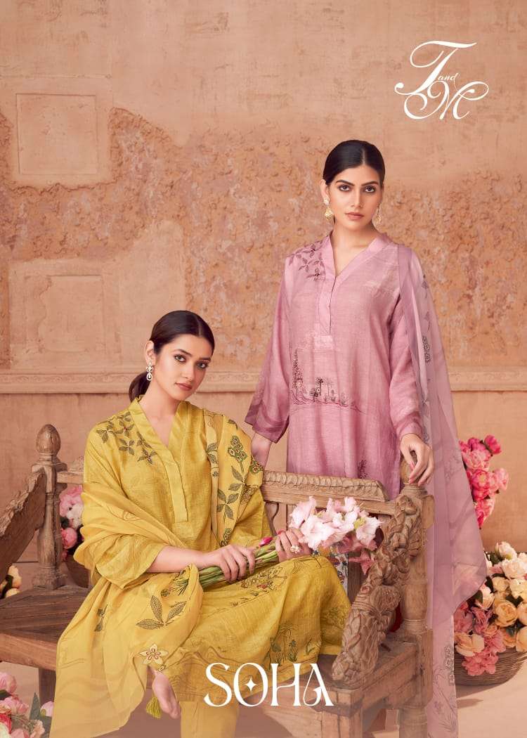T And M Designer Soha Exclusive Linen Salwar Suit Catalog Wholesalers