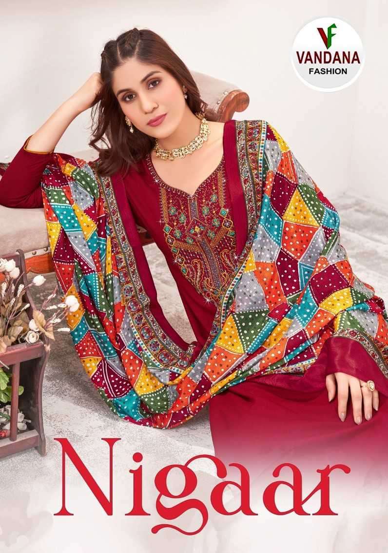 Vandana Fashion Nigaar New Designs Fancy Rayon Suit Catalog Wholesalrs