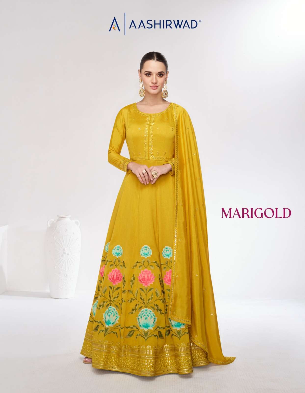Aashirwad Marigold 9978 And 9979 Partywear Designer Gown Catalog Exporters