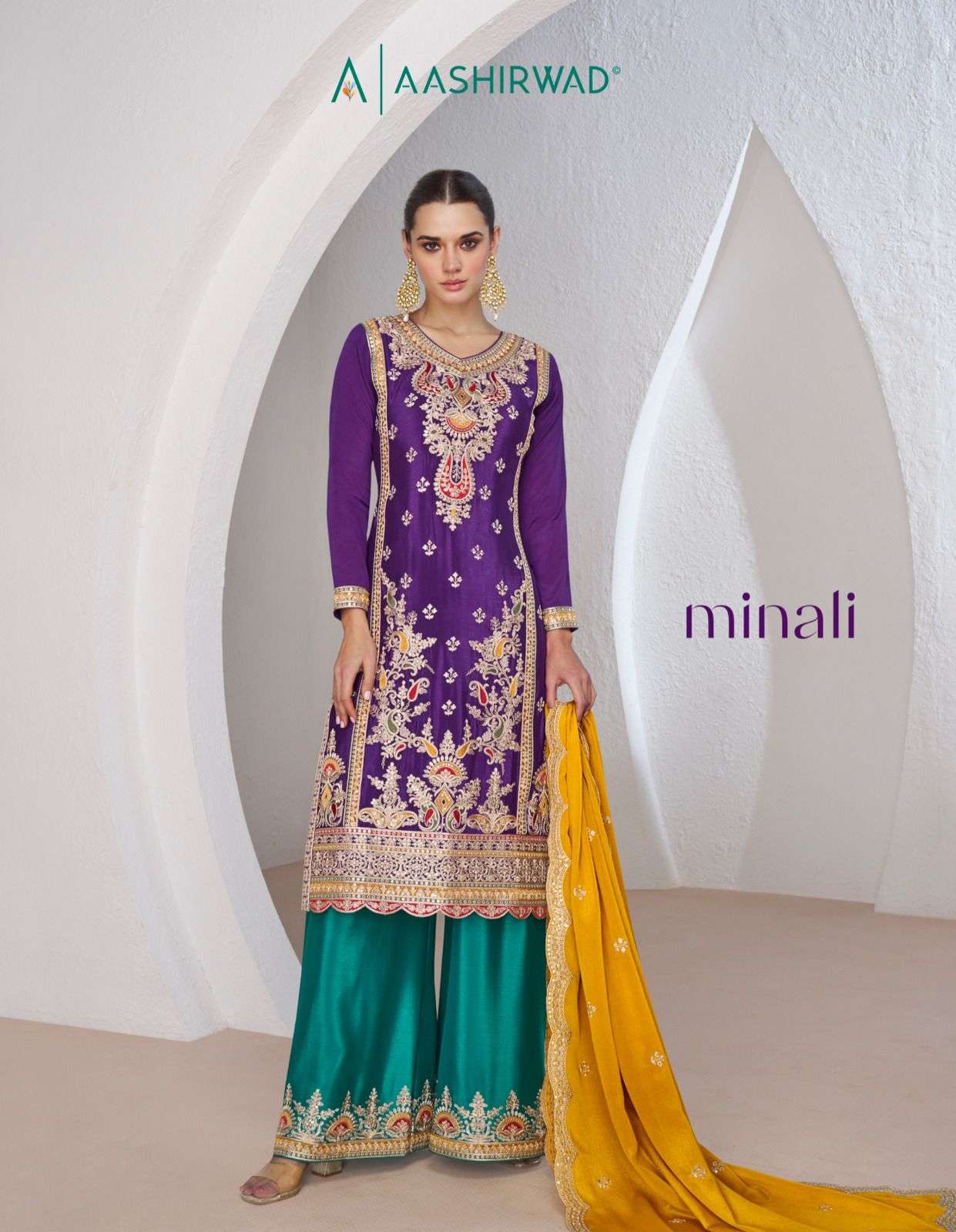Aashirwad Minali 9984 And 9985 Designer Silk Palazzo Dress Wedding Collection