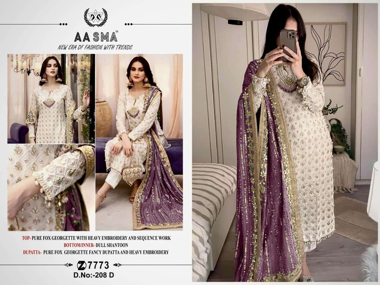Aasma 208 D Latest Heavy Designer Georgette Unstitched Pakistani Dress Exporter